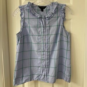 Blue checkered J Crew ruffle top size 2